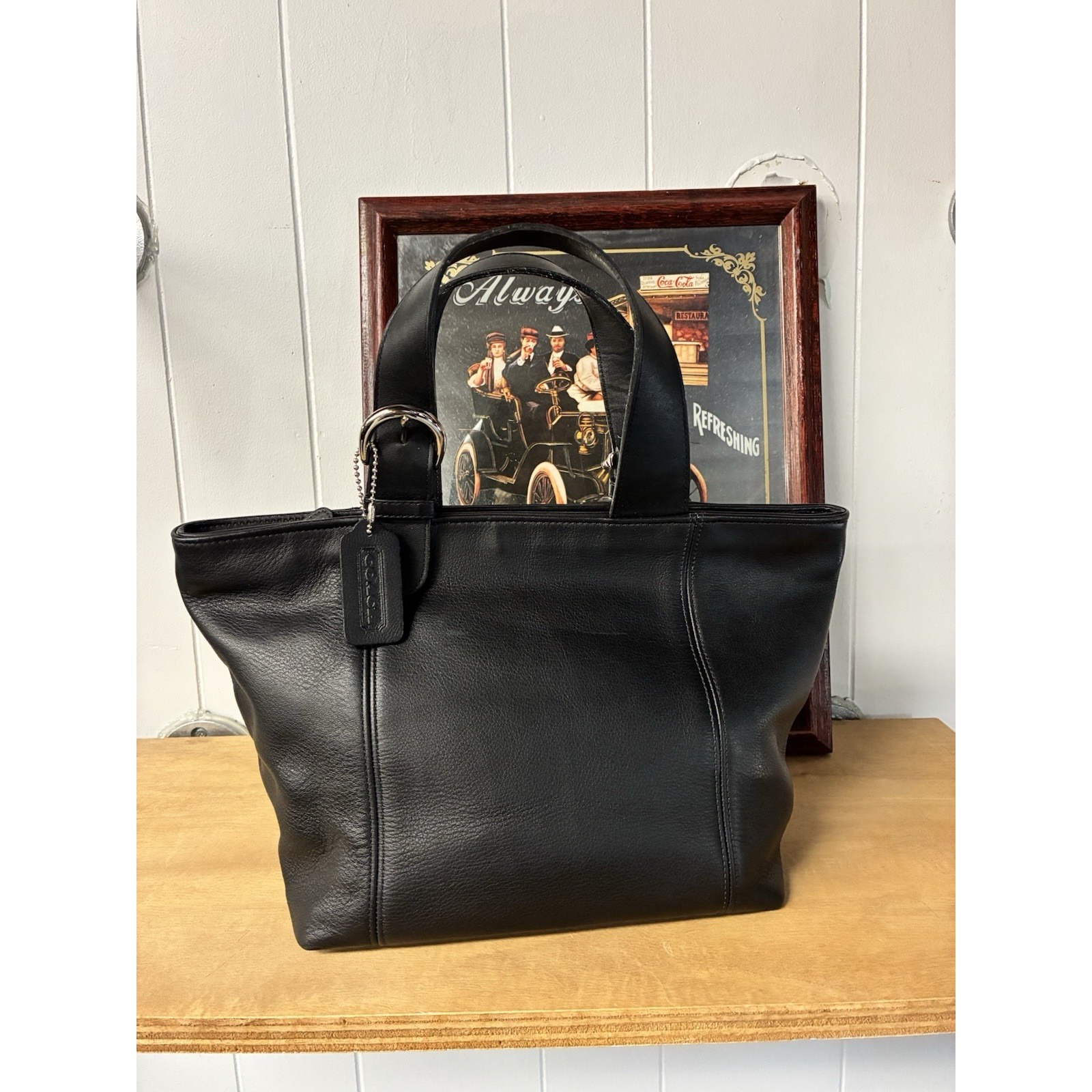 Vintage Coach B7c-4133 Black Leather Waverly Handbag Tote Top Handle *Rare*